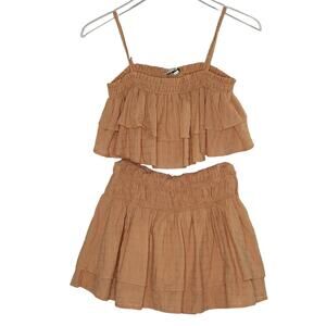 ACOA M NEW Two Piece Matching Set Top Skirt Dusty Coral Gauzy Coquette